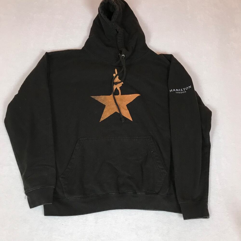 Hamilton London Theater Musical Merch Black Cotton Blend Hoodie Sweatshirt Large